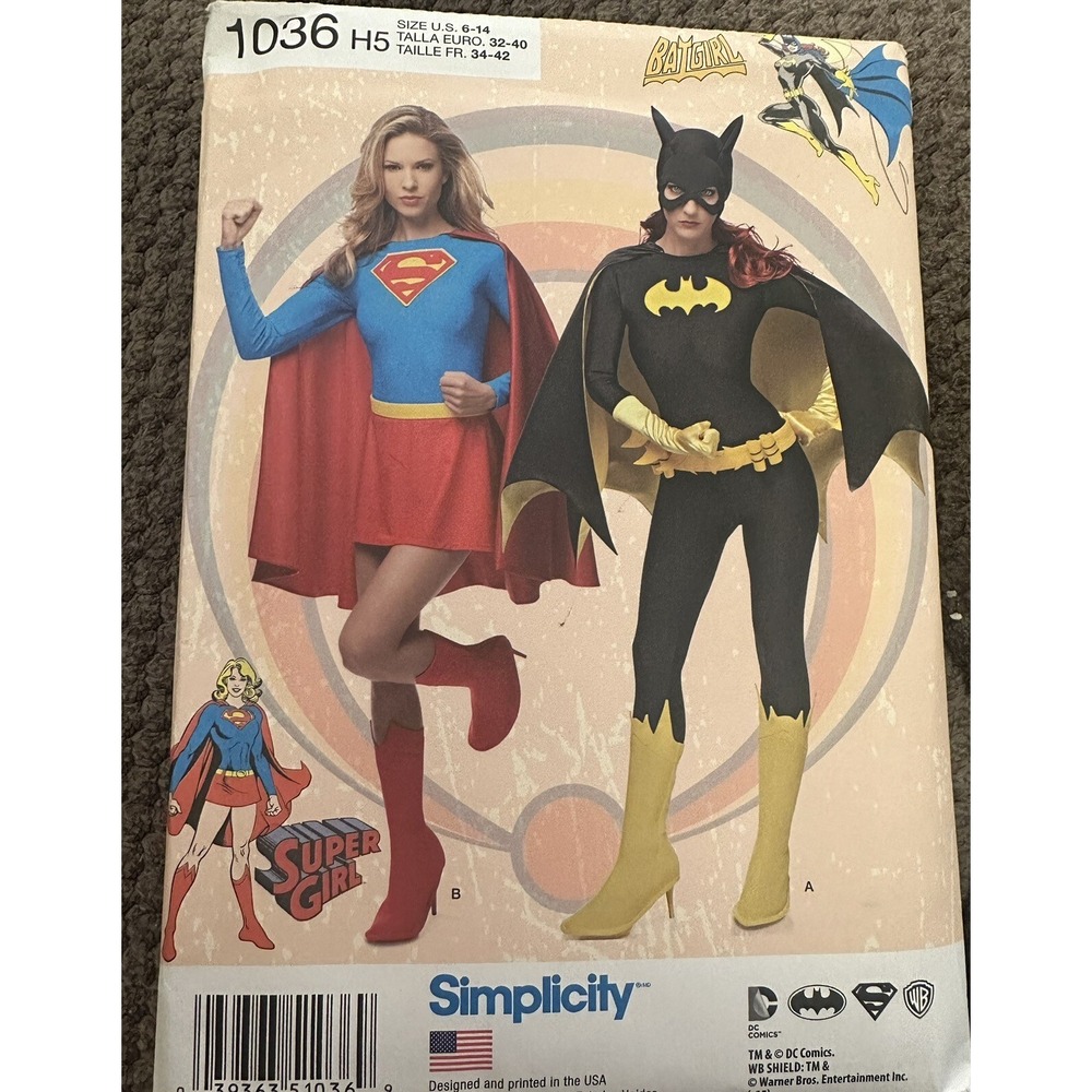 Simplicity 1036 Halloween Costumes UNCUT Super Girl Bat Girl Sz 6 8 10 12 14